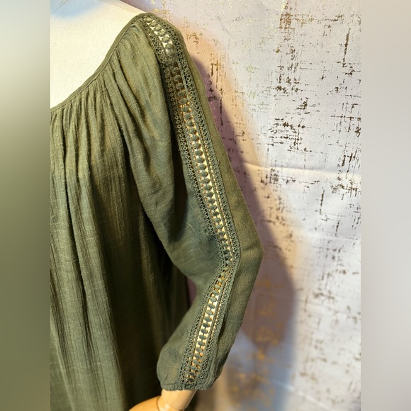 Olive Green Dress with Mesh Detail - Picture 3 of 7